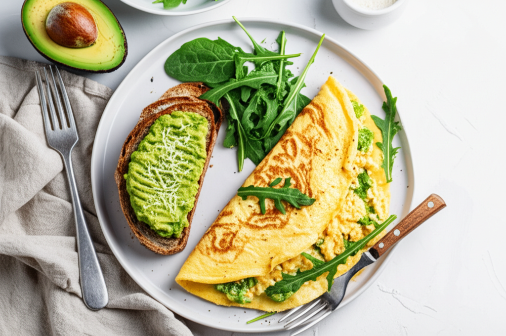 Omelette Protéinée avec Avocat et Pain Complet