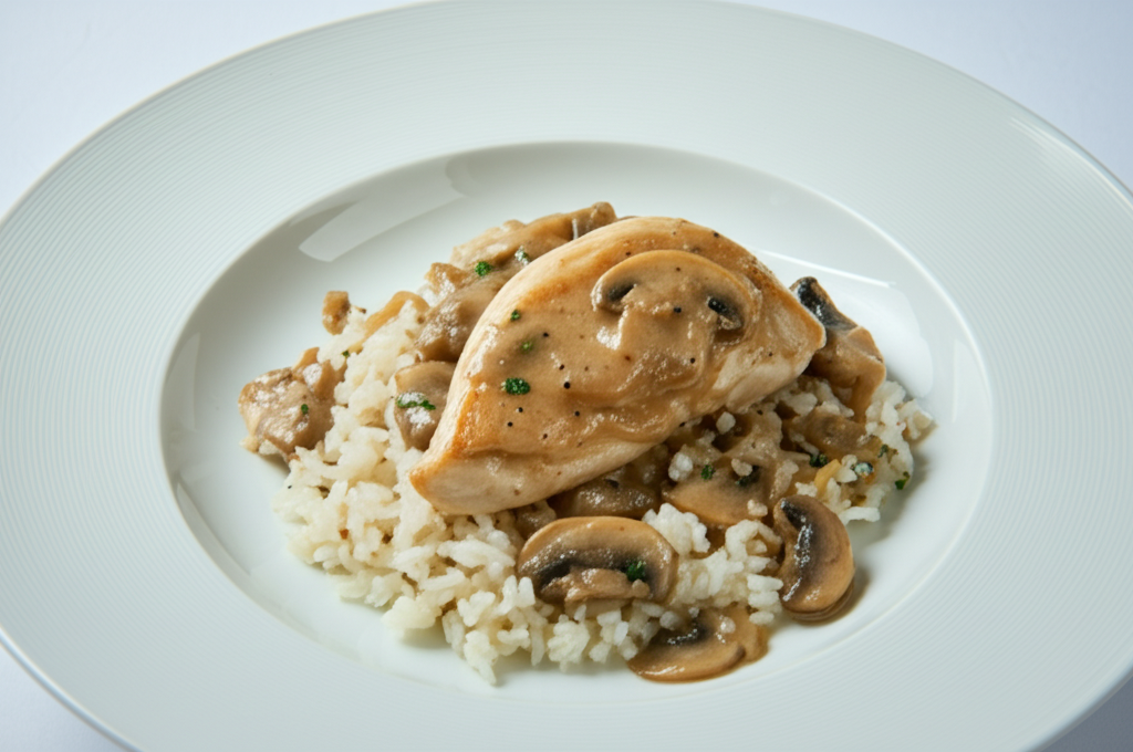 Poulet Crémeux aux Champignons et Riz