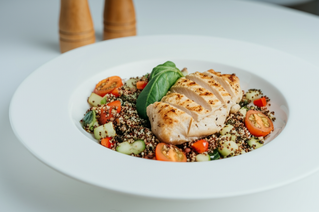 Quinoa-Gemüse-Salat mit gegrilltem Hähnchen