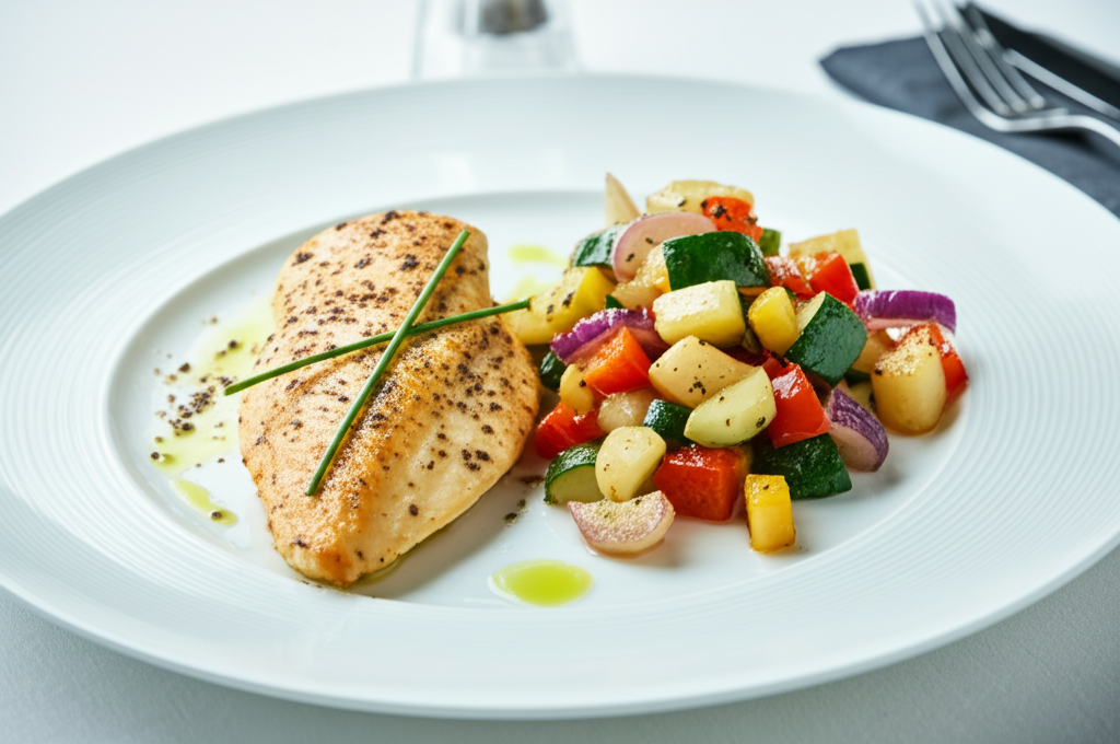 Filet z Kurczaka w Ziołach z Pieczonymi Warzywami