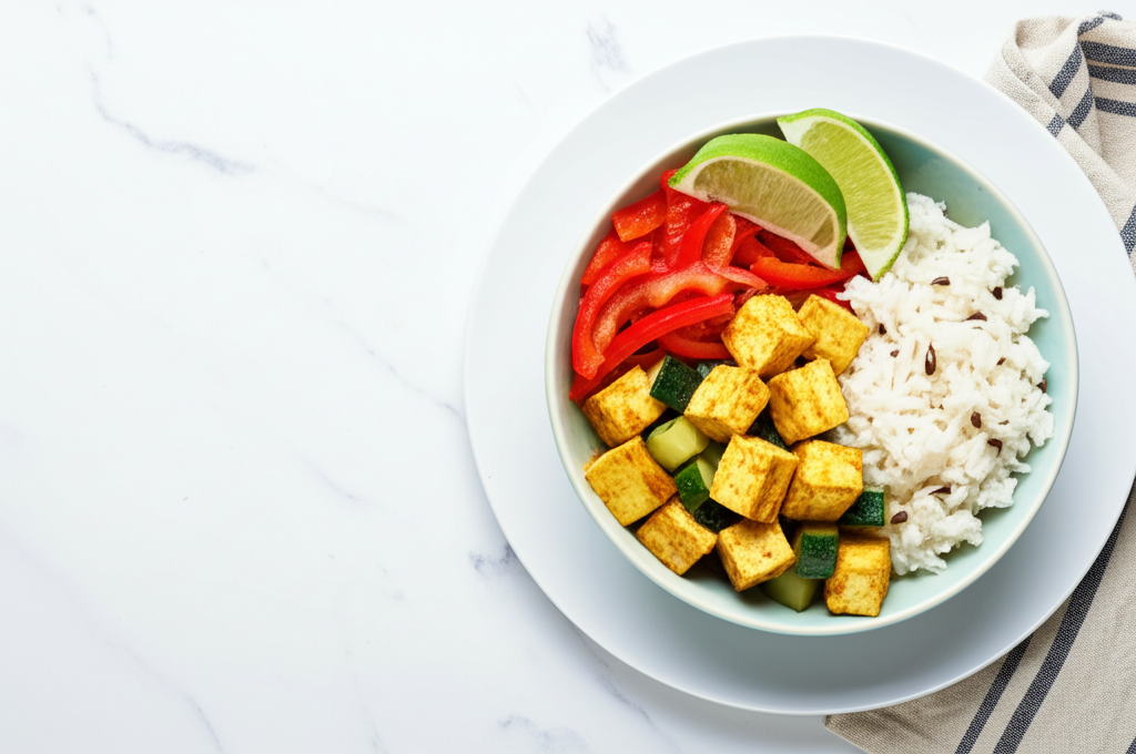 Bowl de Tofu al Curry con Verduras y Arroz Integral