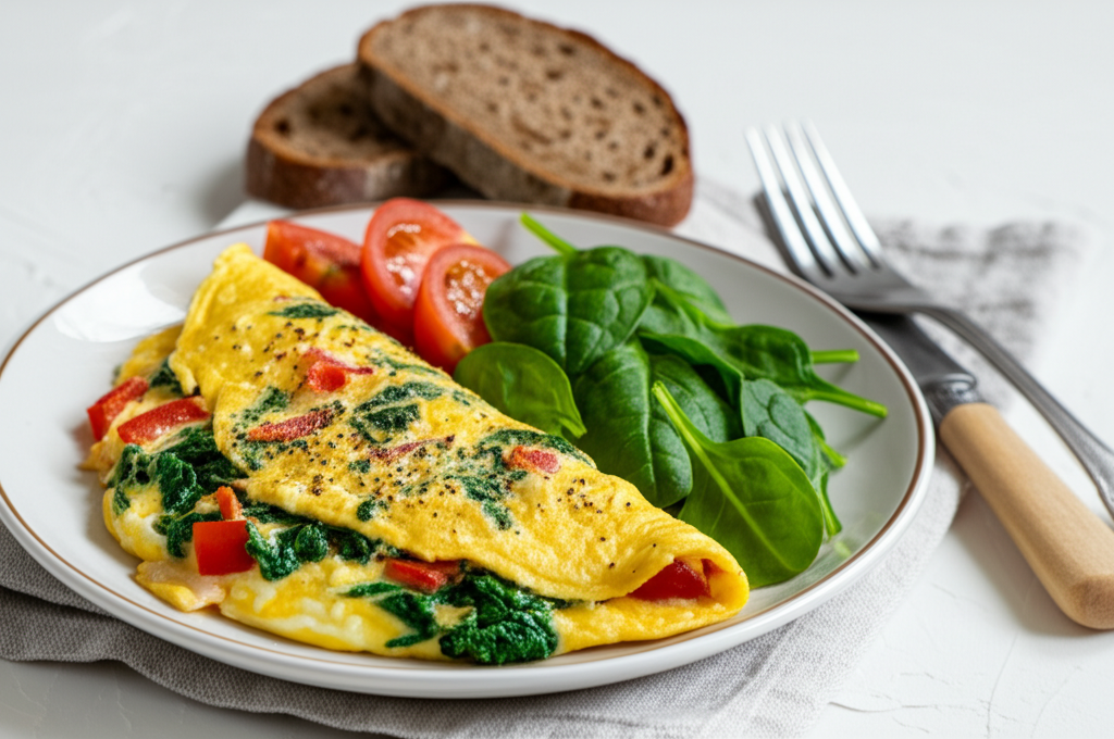 Proteinrik Ägg- och Spenatomelett med Fullkornsbröd