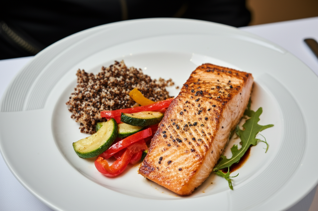 Lax med rostade grönsaker och quinoa