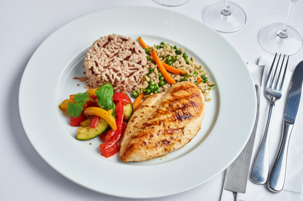 Grillad Kyckling med Fullkornsris och Rostade Grönsaker