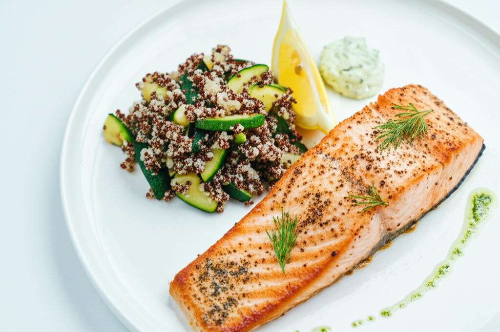 Citron- och örtkryddad grillad lax med quinoa och grönsaker