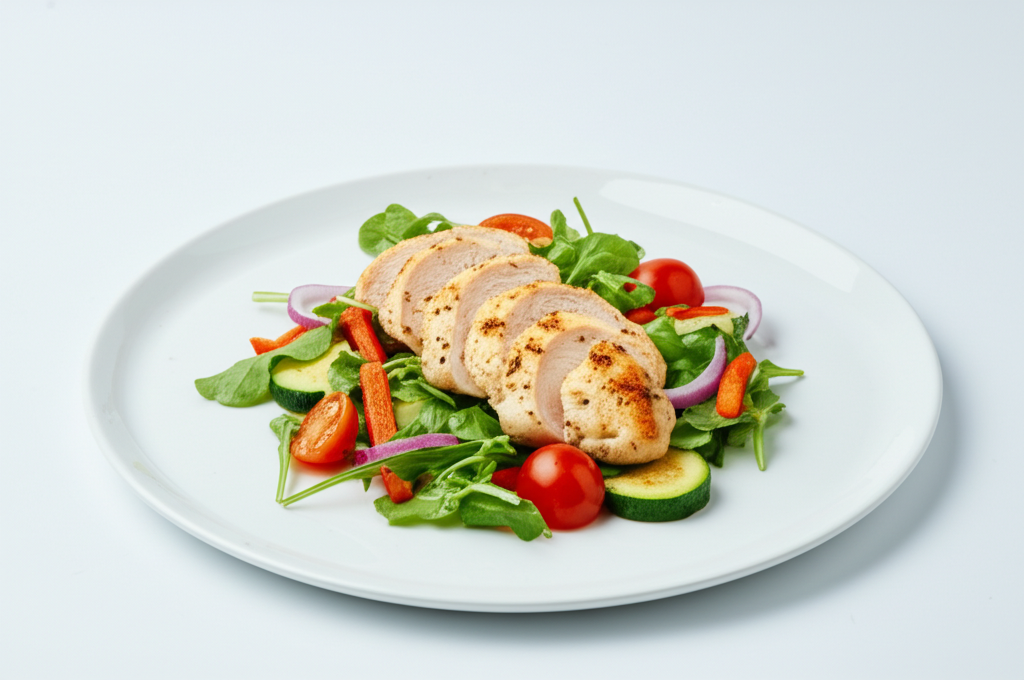 Lätt Zucchini- och Tomatsallad med Grillad Kyckling