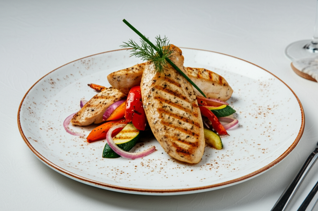 Куриная грудка с овощами на гриле