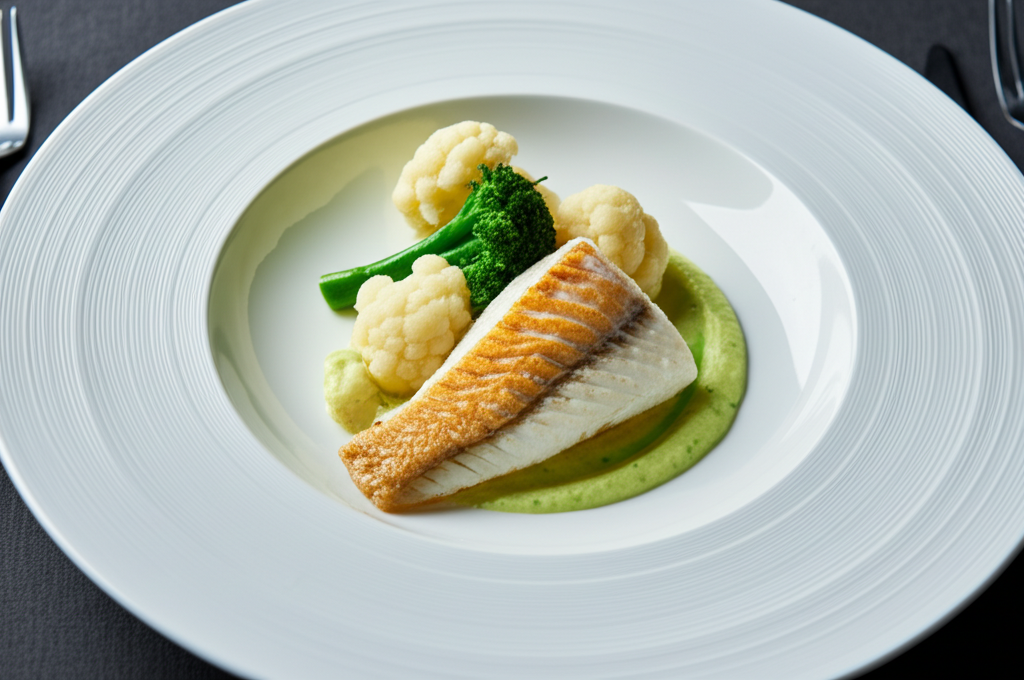 Ugnsbakad torsk med blomkålsmos och ångkokta grönsaker