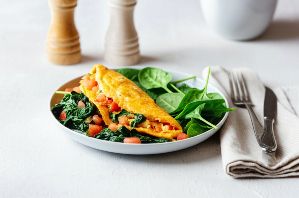 Näringsrik Omelett med Spenat och Tomat