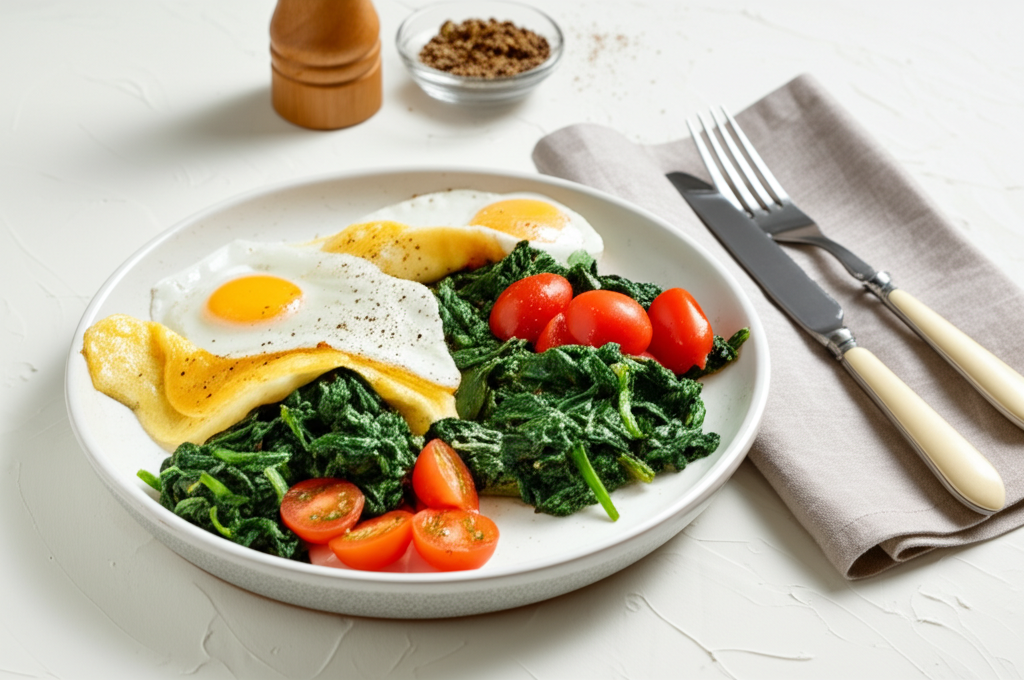 Herzhaftes Spinat-Tomaten Omelett mit Vollkorn-Toast