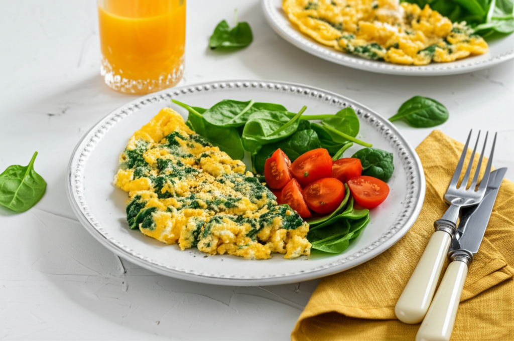 Gesundes Spinat-Feta-Omelett mit Vollkornbrot