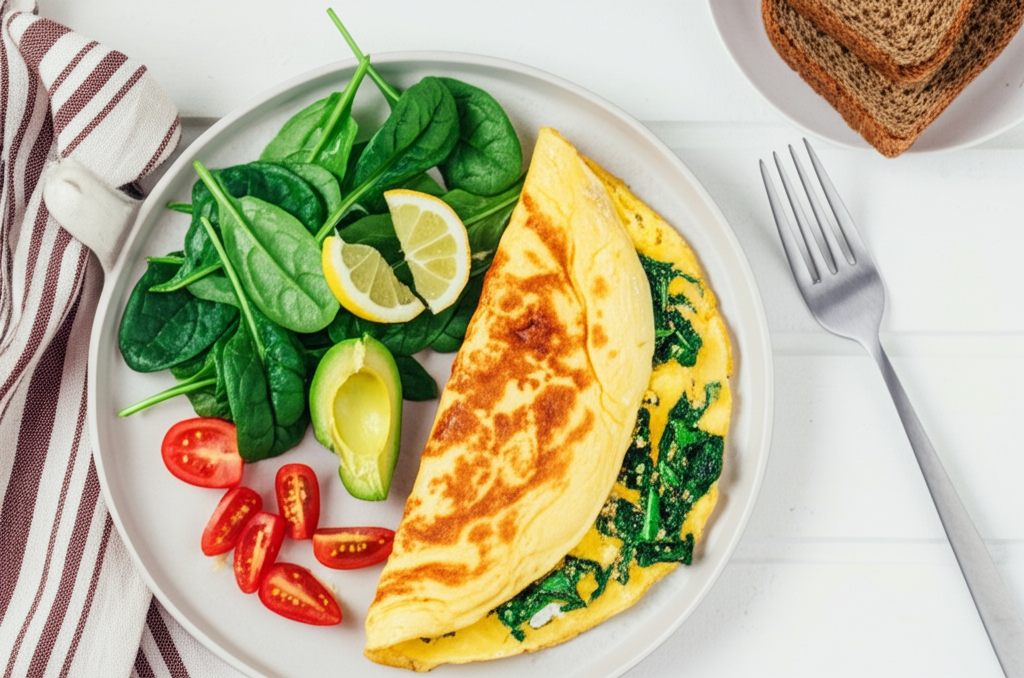 Omlet warzywny z pełnoziarnistym chlebem