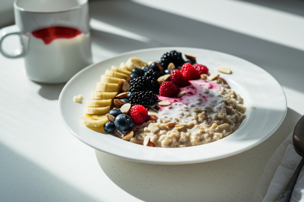 Havregrynsgröt med bär och grekisk yoghurt