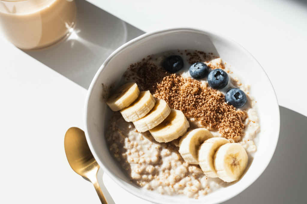 Proteinrik gröt med banan och mandelsmör