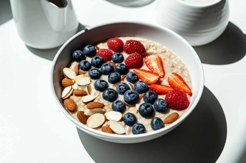 Havregrynsgröt med bär och mandlar