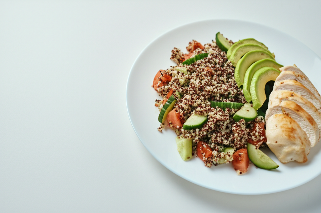 Hähnchen-Quinoa-Salat mit buntem Gemüse
