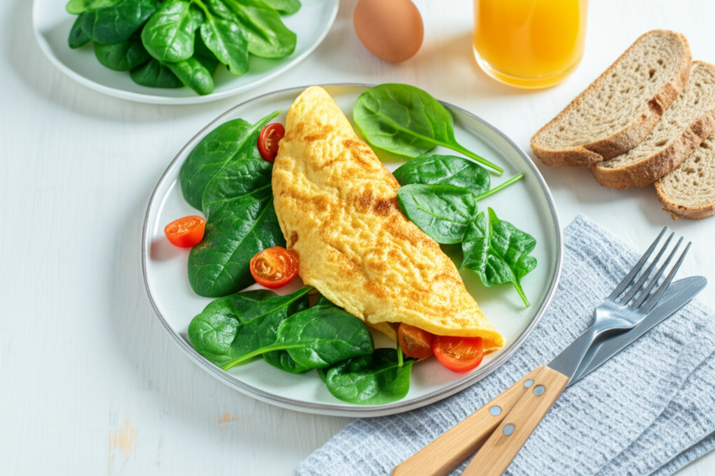 Omletă sănătoasă cu spanac și roșii