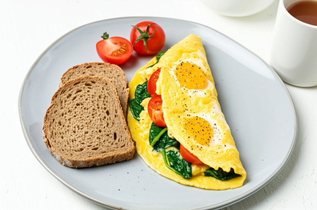 Energiboostande omelett med spenat och tomat