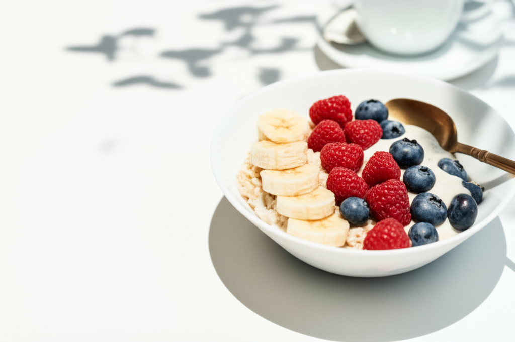 Näringsrik Havregrynsgröt med Bär och Mandelsmör