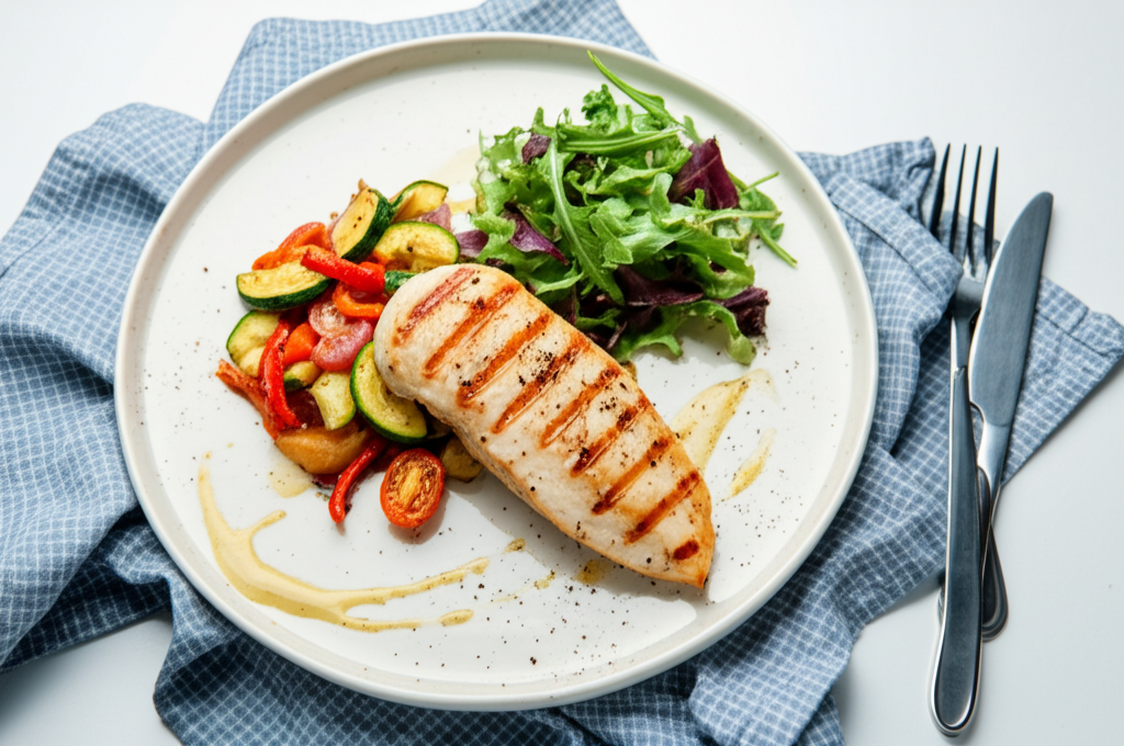 Gegrilltes Hähnchenfilet mit mediterranem Gemüse