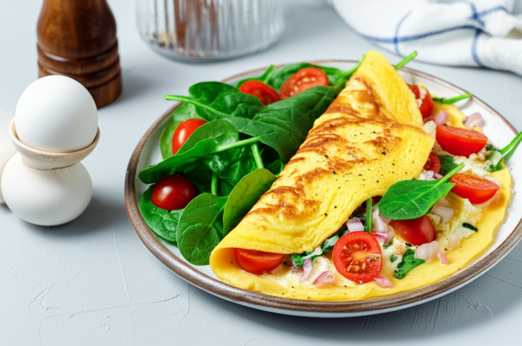 Omelette aux épinards et tomates cerises légère