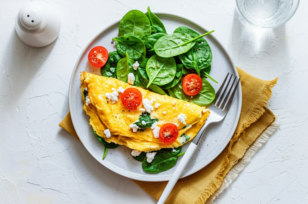 Proteinrik omelett med spenat och tomat
