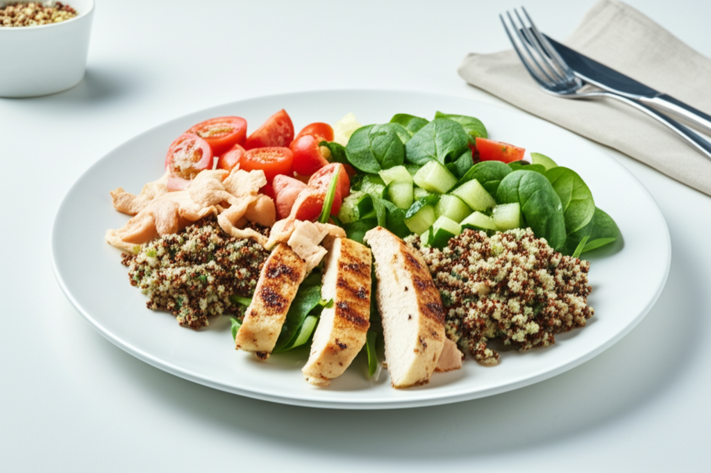 Proteinrik kycklingsallad med quinoa och citronvinägrett