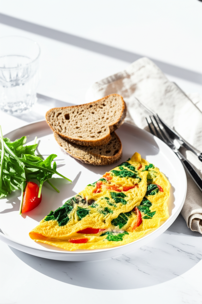 Proteinrik grönsaksomelett med fullkornsbröd