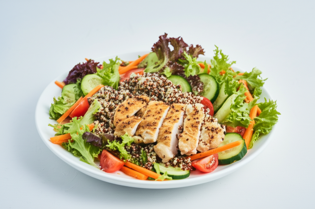 Salade de Poulet Croquante au Quinoa et Légumes Frais