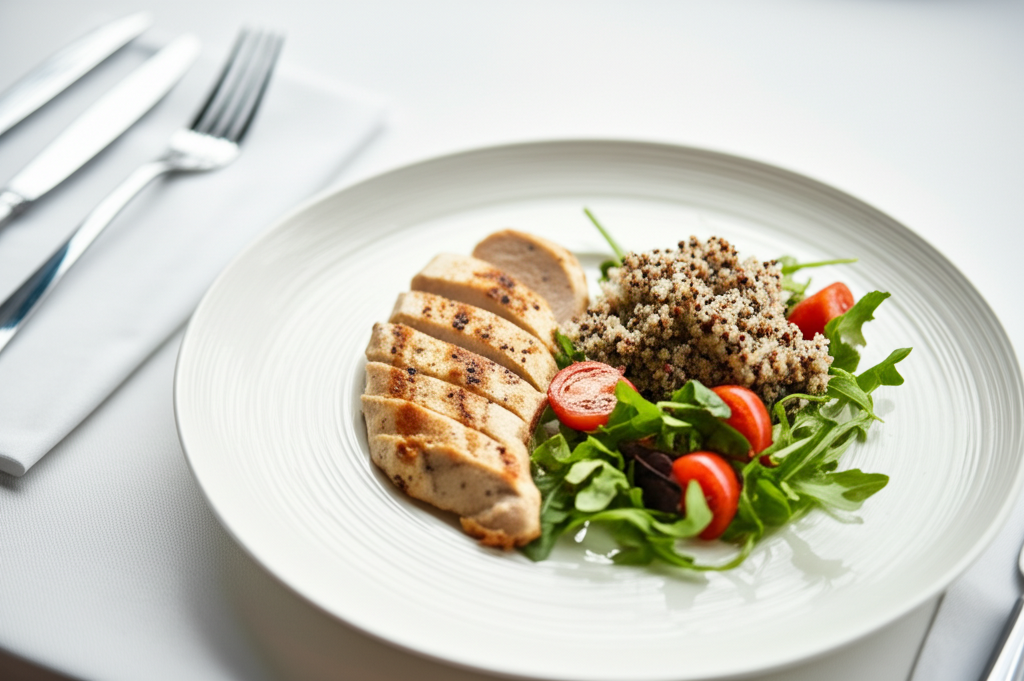 Piept de pui la grătar cu salată de quinoa și legume proaspete