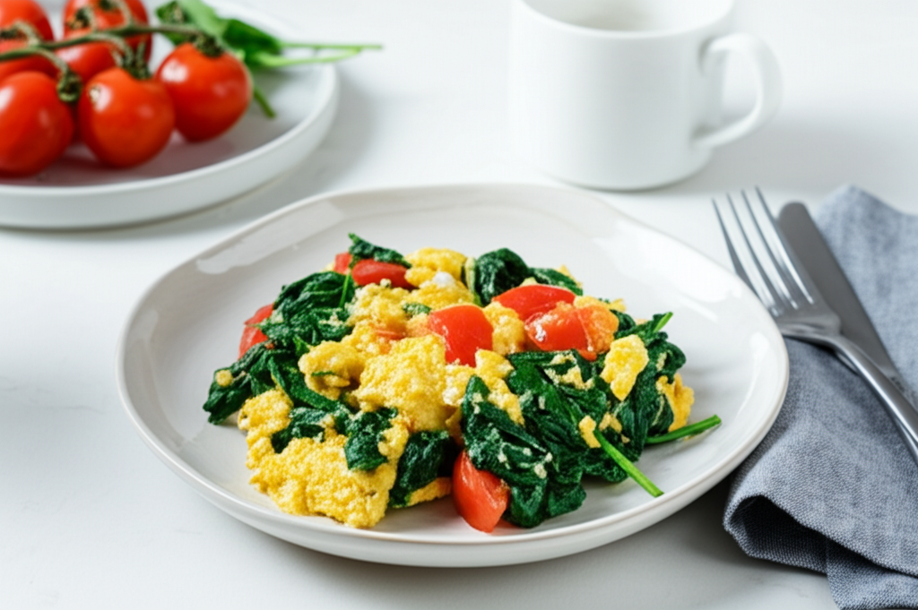 Fräsch Äggröra med Spenat och Tomat