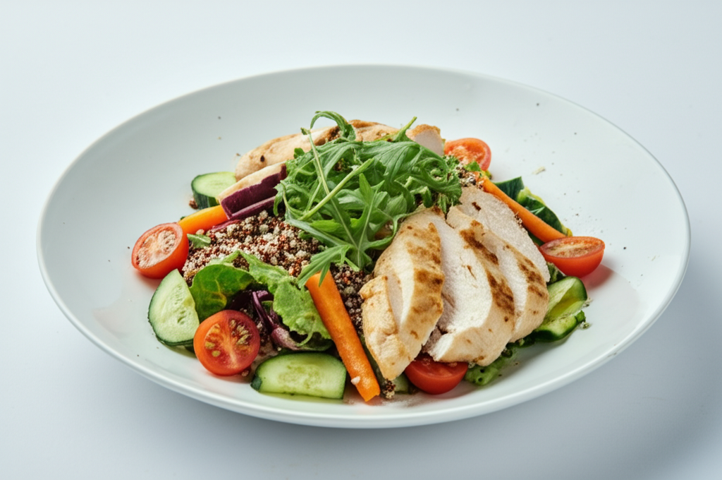 Salade de poulet grillé au quinoa et légumes croquants
