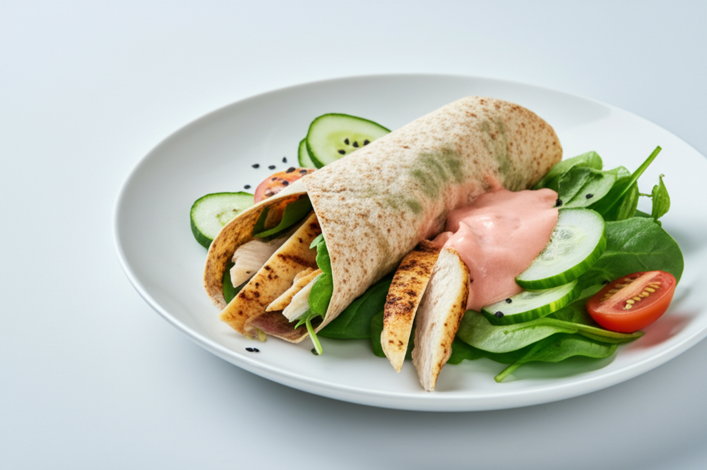Kycklingwrap med färska grönsaker och yoghurt-dressing