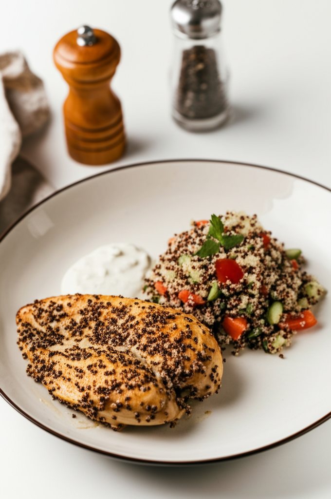 Grillad kycklingfilé med färgglad quinoa- & grönsakssallad