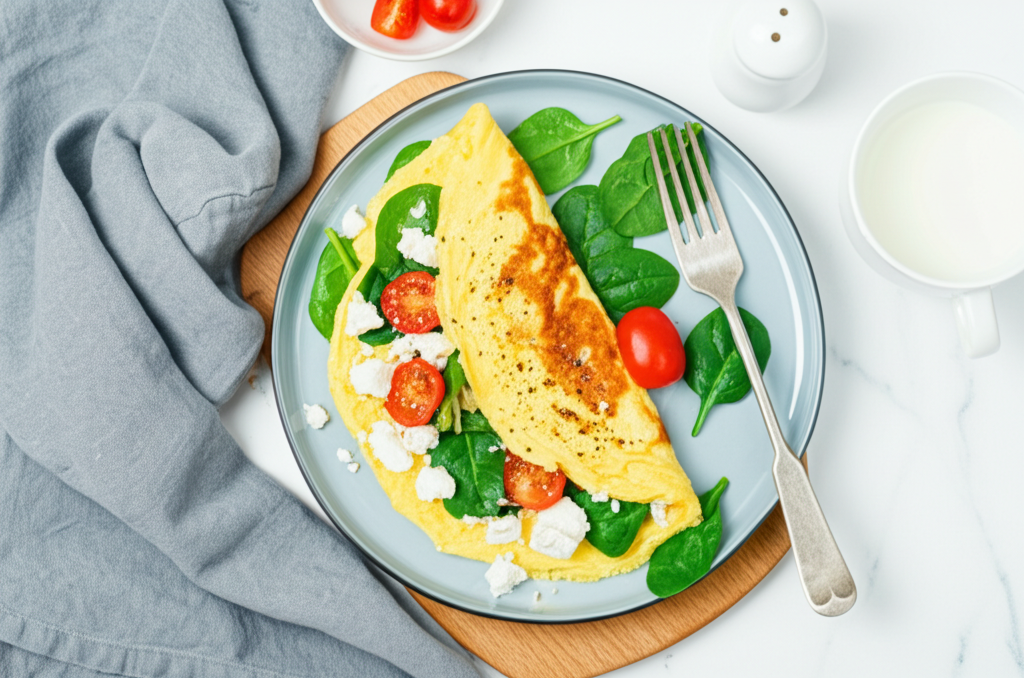 Omelette aux Épinards, Tomates et Feta Légère