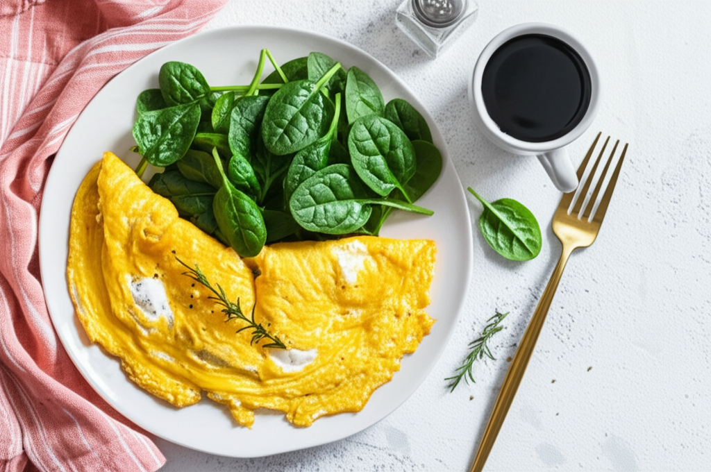 Proteinrik omelett med spenat och tomat