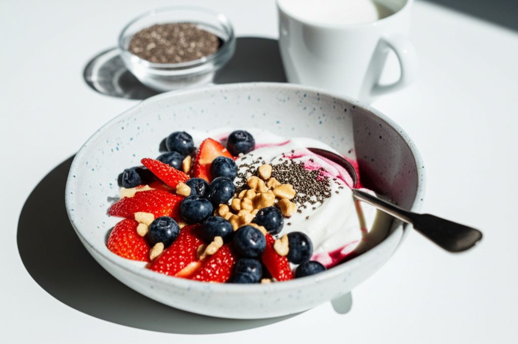 Färgstark Grekisk Yoghurtfrukost med Bär & Valnötter