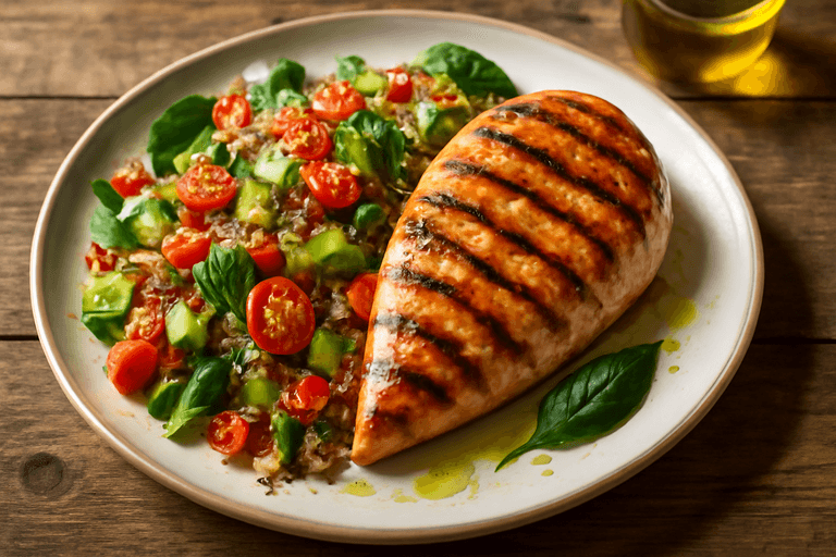 Grillowana pierś z kurczaka z sałatką z quinoa i warzywami