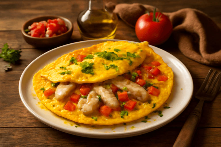 Сытный омлет с курицей и сыром