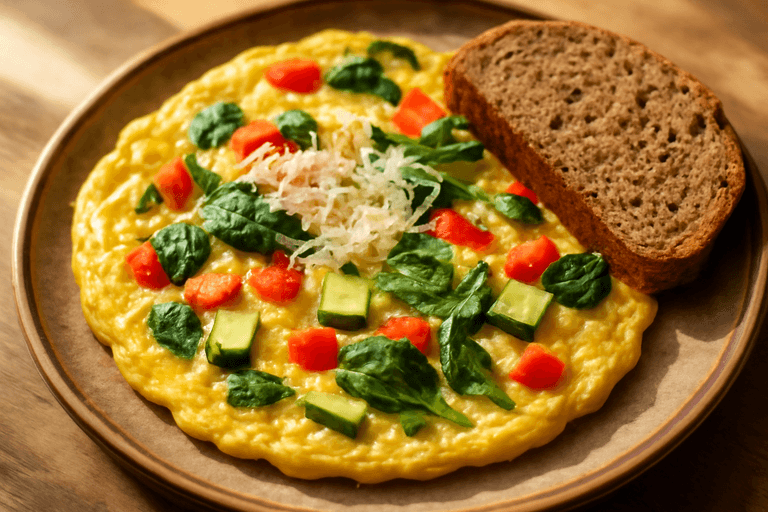 Omelette énergétique aux légumes frais et pain complet