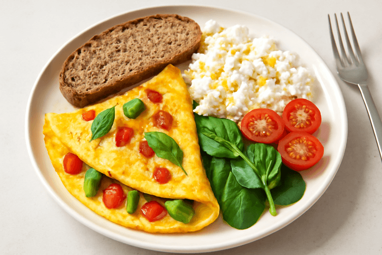 Omletă clasică cu legume și brânză slabă