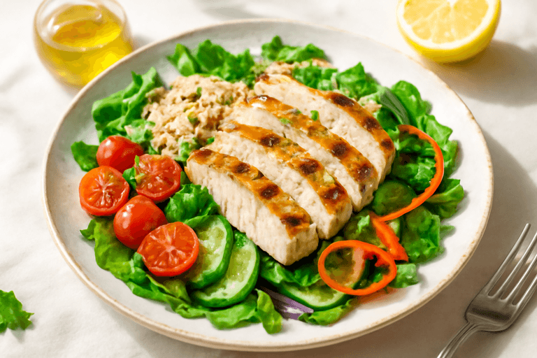 Salată de pui cu quinoa și legume proaspete