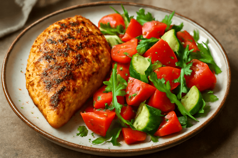 Piept de pui la grătar cu salată de legume proaspete