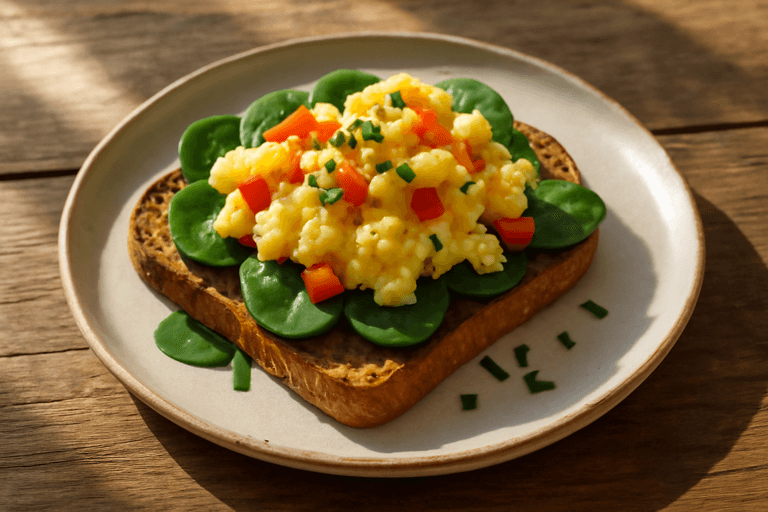 Lekka Jajecznica na Chrupiącej Grzance z Warzywami