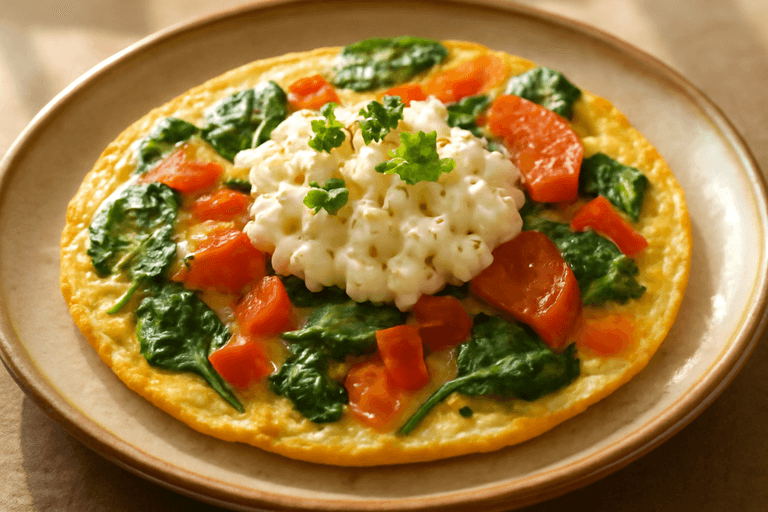 Proteinrik omelett med spenat och paprika