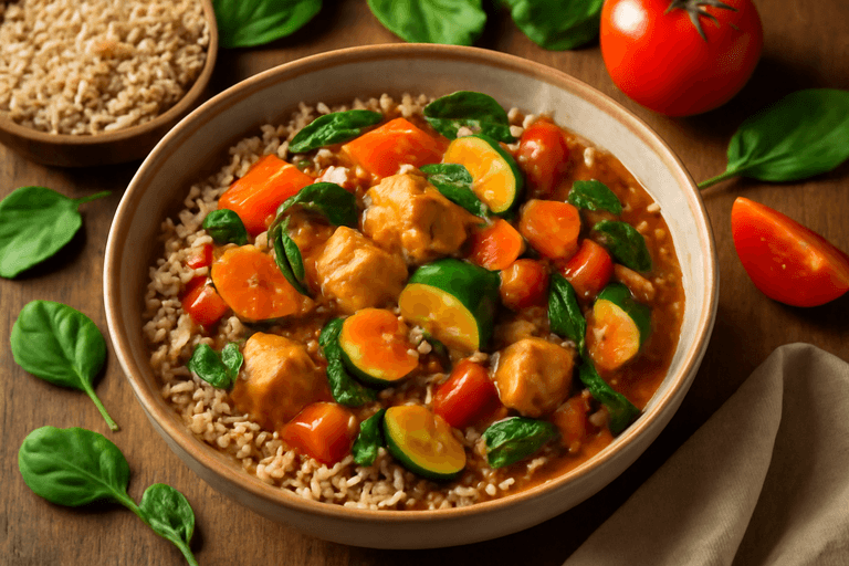 Lätt kycklinggryta med grönsaker & fullkornsris