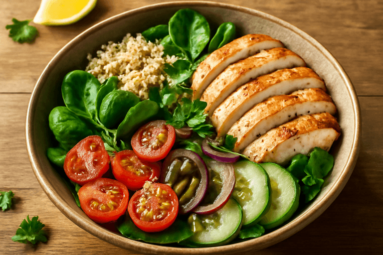 Färgglad Kycklingsallad med Quinoa & Citronvinägrett