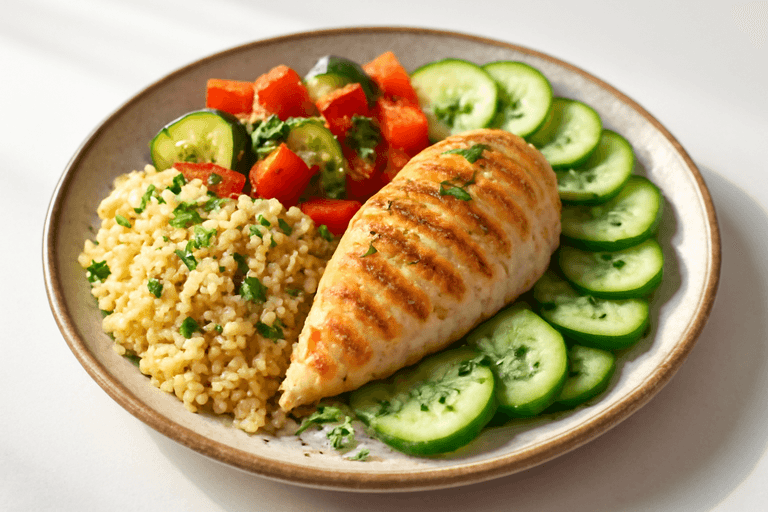 Grillowana pierś z kurczaka z warzywami i kaszą bulgur