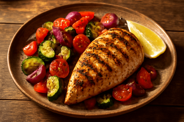 Filet de poulet grillé aux légumes méditerranéens