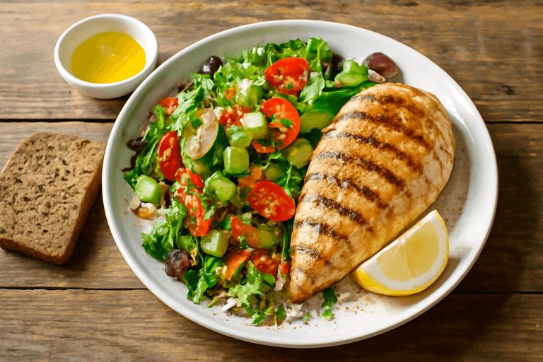 Κοτόπουλο σχάρας με σαλάτα ολικής και αβοκάντο